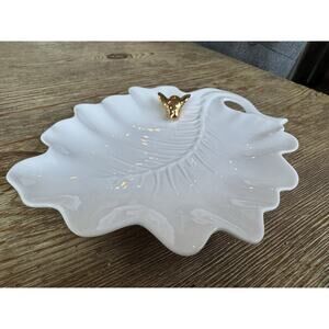 Grace's Teaware Candy Serving Dish Golden Bee on White Porcelain Leaf